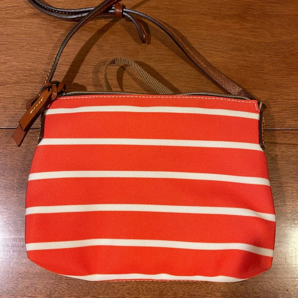 Dooney & Bourke Crossbody Bag Purse Striped Orange & White